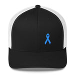 Prostate Cancer Awareness Snapback Trucker Hat with Light Blue Ribbon