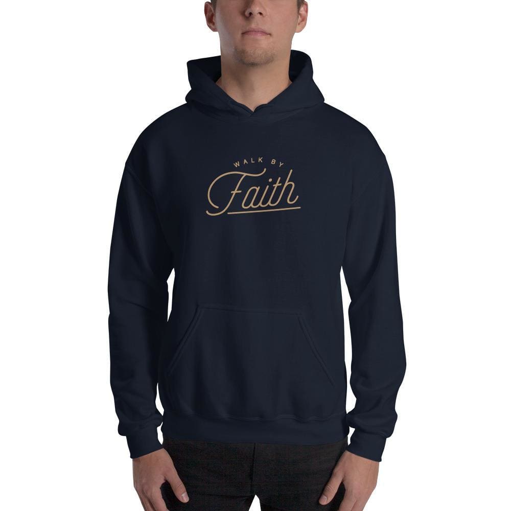 Walk by Faith Christian Hoodie Sweatshirt - S / Navy - Sweatshirts