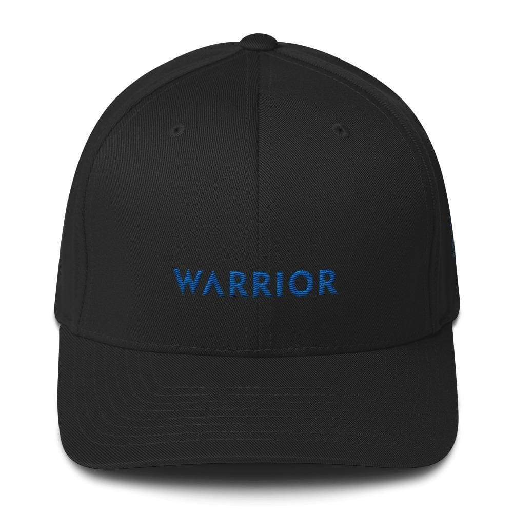 Warrior & Colon Cancer Awareness Fitted Twill Baseball Hat With Dark Blue Ribbon - S/m / Black - Hats