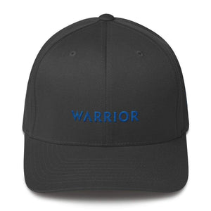 Warrior & Colon Cancer Awareness Fitted Twill Baseball Hat With Dark Blue Ribbon - S/m / Dark Grey - Hats