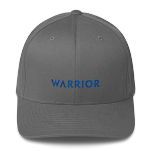 
            
                Load image into Gallery viewer, Warrior &amp;amp; Colon Cancer Awareness Fitted Twill Baseball Hat With Dark Blue Ribbon - S/m / Grey - Hats
            
        