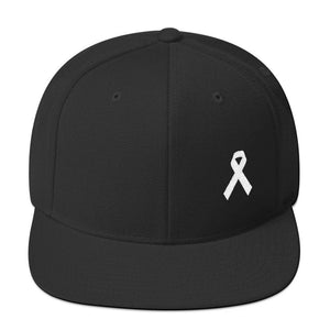 
            
                Load image into Gallery viewer, White Awareness Ribbon Flat Brim Snapback Hat - One-size / Black - Hats
            
        