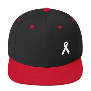 White Awareness Ribbon Flat Brim Snapback Hat - One-size / Black/ Red - Hats