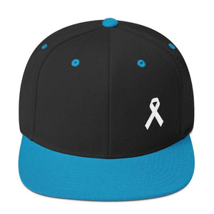 White Awareness Ribbon Flat Brim Snapback Hat - One-size / Black/ Teal - Hats