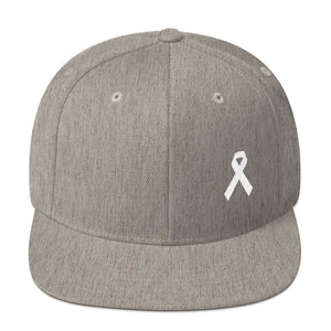 White Awareness Ribbon Flat Brim Snapback Hat - One-size / Heather Grey - Hats