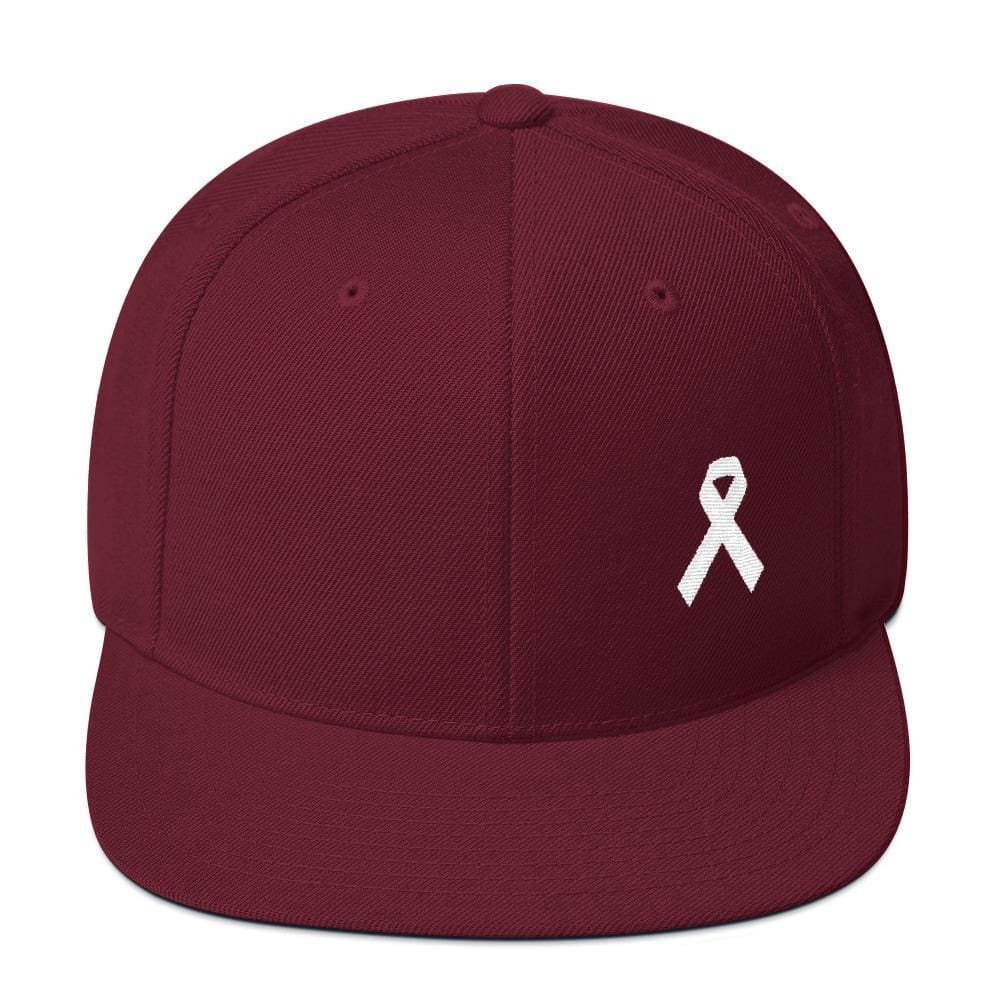 White Awareness Ribbon Flat Brim Snapback Hat - One-size / Maroon - Hats