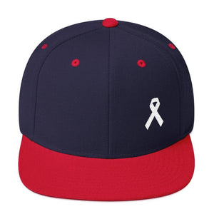White Awareness Ribbon Flat Brim Snapback Hat - One-size / Navy/ Red - Hats