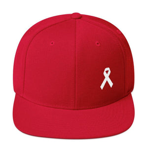 White Awareness Ribbon Flat Brim Snapback Hat - One-size / Red - Hats
