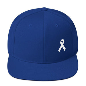 White Awareness Ribbon Flat Brim Snapback Hat - One-size / Royal Blue - Hats