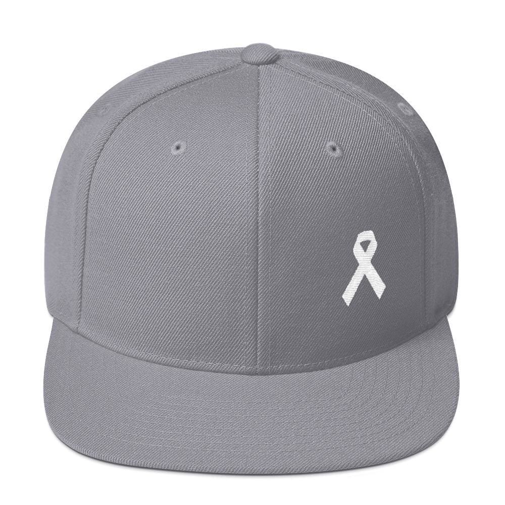 White Awareness Ribbon Flat Brim Snapback Hat - One-size / Silver - Hats