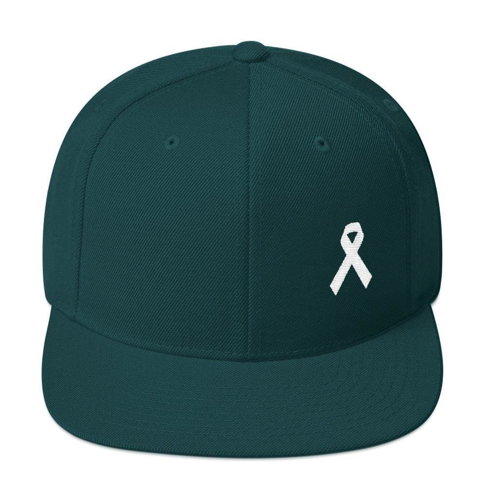 White Awareness Ribbon Flat Brim Snapback Hat - One-size / Spruce - Hats