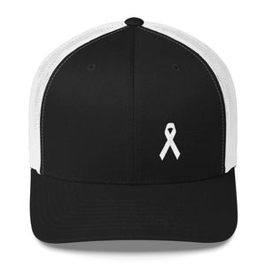 White Ribbon Awareness Snapback Trucker Hat - One-size / Black/ White - Hats
