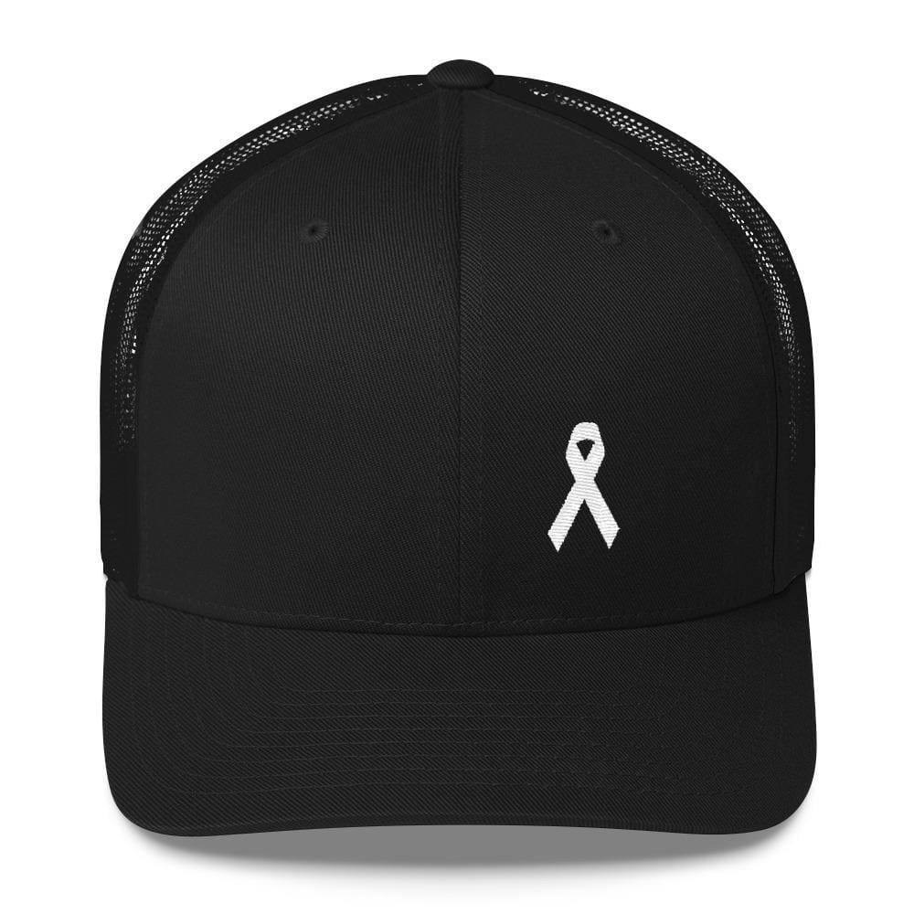 
            
                Load image into Gallery viewer, White Ribbon Awareness Snapback Trucker Hat - One-size / Black - Hats
            
        
