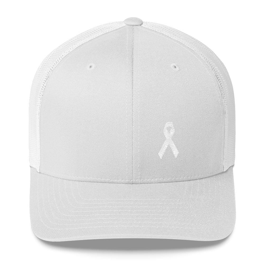 
            
                Load image into Gallery viewer, White Ribbon Awareness Snapback Trucker Hat - One-size / White - Hats
            
        