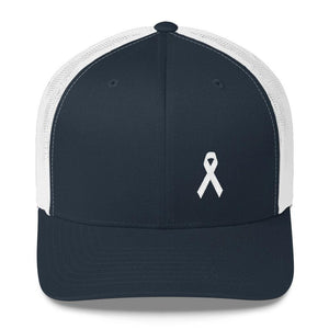 White Ribbon Awareness Snapback Trucker Hat - One-size / Navy/ White - Hats