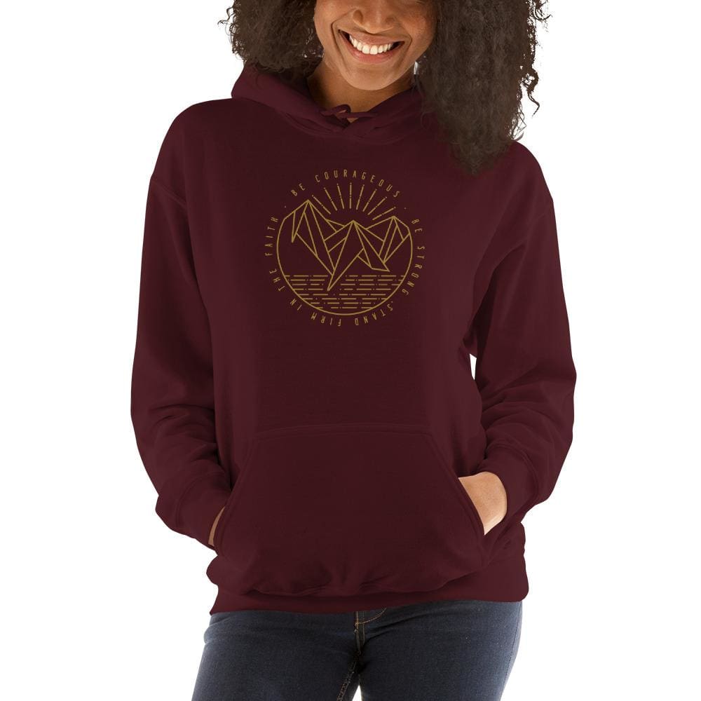 Womens Be Courageous Be Strong Stand Firm in the Faith Hooded Sweatshirt - S / Maroon - Sweatshirts