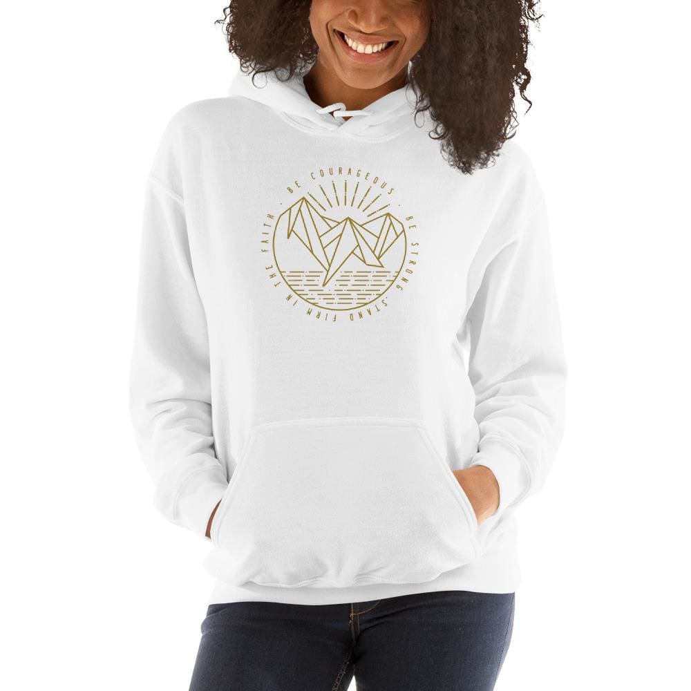 Womens Be Courageous Be Strong Stand Firm in the Faith Hooded Sweatshirt - S / White - Sweatshirts