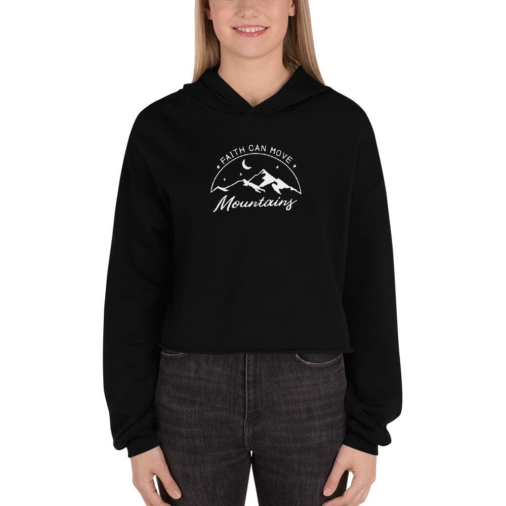 Womens Faith Can Move Mountains Crop Hoodie - S / Black - Sweatshirts