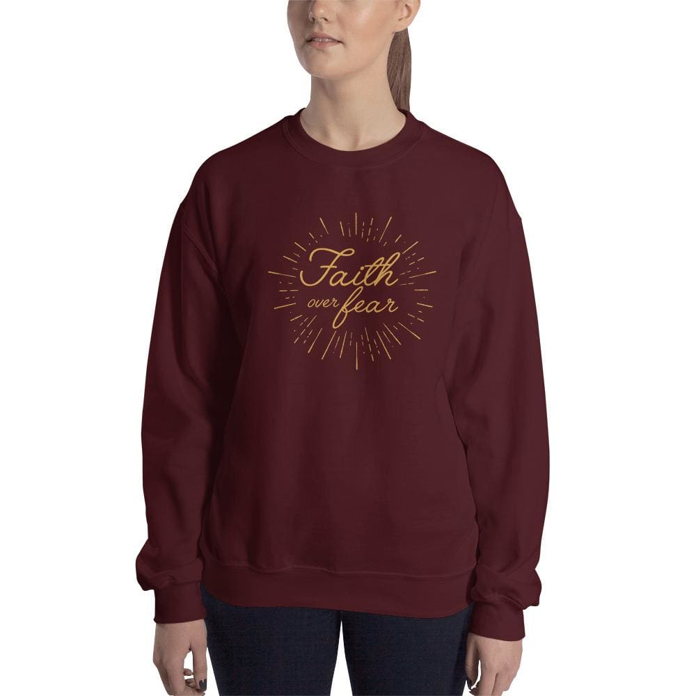 Womens Faith over Fear Christian Crewneck Sweatshirt - S / Maroon - Sweatshirts