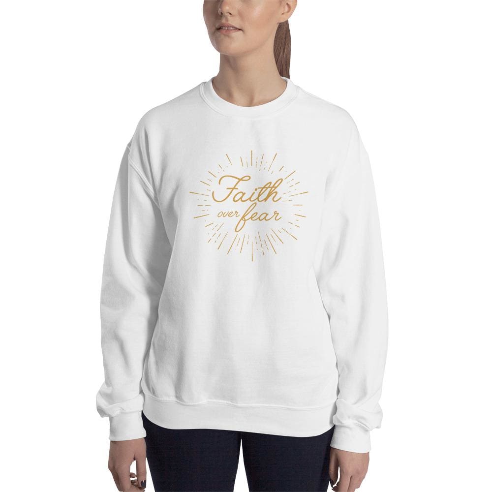 Womens Faith over Fear Christian Crewneck Sweatshirt - S / White - Sweatshirts