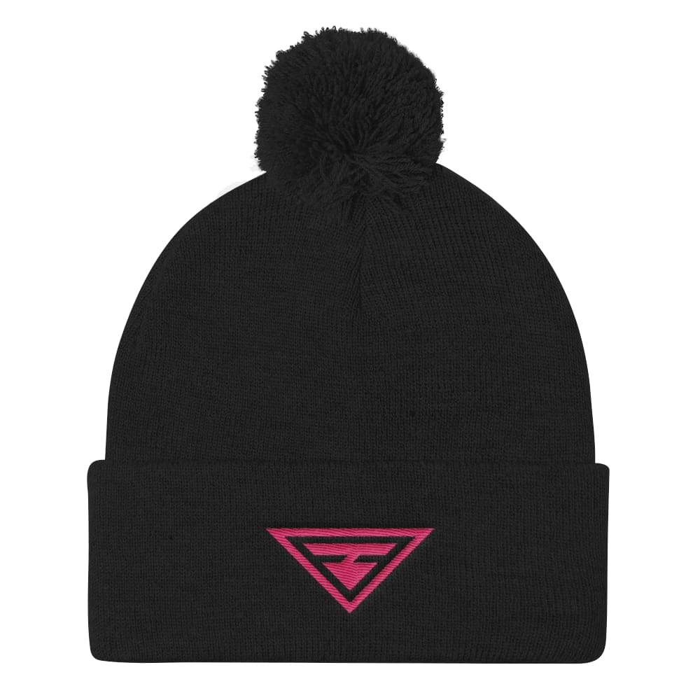 Womens Hero Pom Pom Knit Hat In Black & Pink - One-Size / Black - Hats