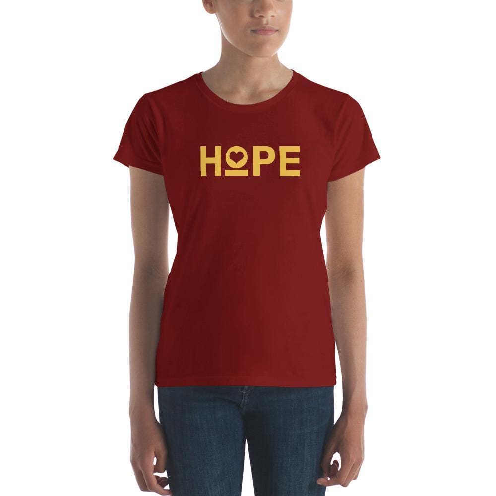 Womens Hope Heart Short Sleeve T-Shirt (Yellow Print) - S / Independence Red - T-Shirts