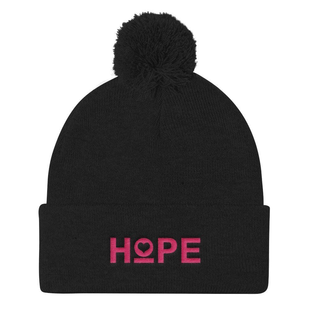 Womens Hope Pom Pom Knit Beanie - Black - Hats