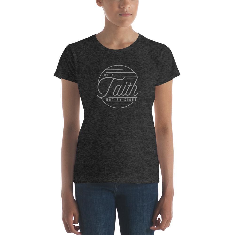 
            
                Load image into Gallery viewer, Womens Live By Faith Not by Sight T-Shirt - S / Heather Dark Grey - T-Shirts
            
        