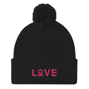 Womens Love Pom Pom Knit Beanie - One-size / Black - Hats