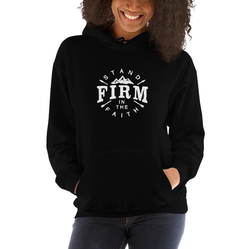 
            
                Load image into Gallery viewer, Womens Stand Firm in the Faith Hoodie Sweatshirt - S / Black - Sweatshirts
            
        