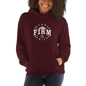 Womens Stand Firm in the Faith Hoodie Sweatshirt - S / Maroon - Sweatshirts