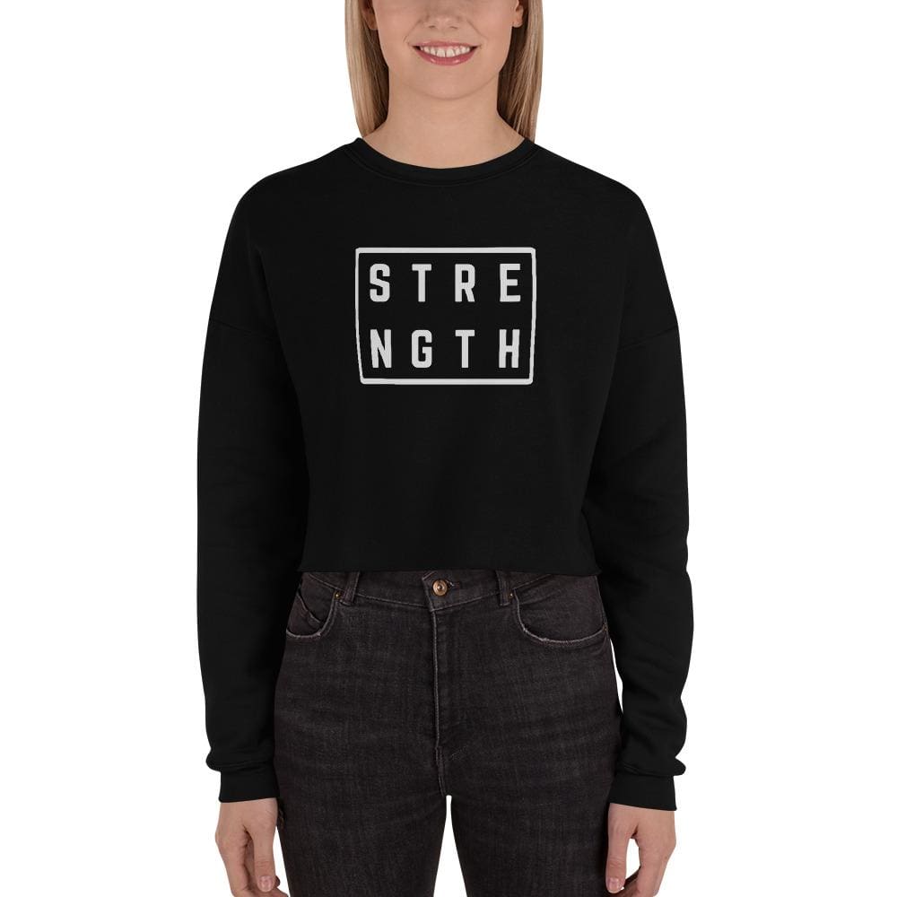 Womens Strength Crewneck Crop Sweatshirt - S / Black - Sweatshirts