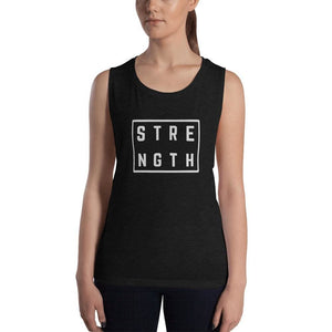 Womens Strength Muscle Tank Top (Low Cut Arm Holes) - S / Black Heather - Tank Tops