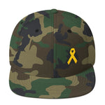 Yellow Awareness Ribbon Flat Brim Snapback Hat for Sarcoma, Suicide Prevention & Military Causes