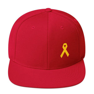 Yellow Awareness Ribbon Flat Brim Snapback Hat for Sarcoma Suicide Prevention & Military Causes - One-size / Red - Hats
