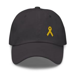 Yellow Ribbon Awareness Dad Hat for Sarcoma Suicide Prevention & Military Causes - Dark Grey
