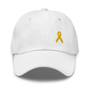 
            
                Load image into Gallery viewer, Yellow Ribbon Awareness Dad Hat for Sarcoma Suicide Prevention &amp;amp; Military Causes - White
            
        