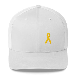 Yellow Ribbon Snapback Trucker Hat for Sarcoma Awareness Military Causes and Suicide Prevention - One-size / White - Hats