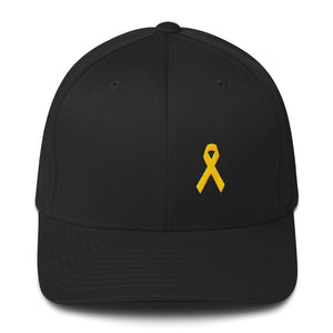 Yellow Ribbon Twill Flexfit Fitted Hat For Sarcoma Awareness Military Causes And Suicide Prevention - S/m / Black - Hats