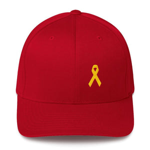 Yellow Ribbon Twill Flexfit Fitted Hat For Sarcoma Awareness Military Causes And Suicide Prevention - S/m / Red - Hats