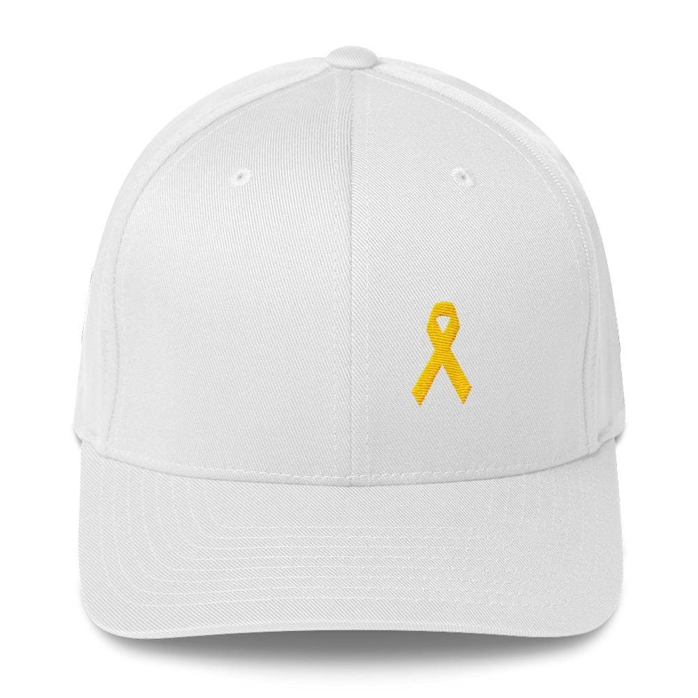 
            
                Load image into Gallery viewer, Yellow Ribbon Twill Flexfit Fitted Hat For Sarcoma Awareness Military Causes And Suicide Prevention - S/m / White - Hats
            
        